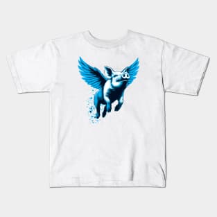 Blue flying pig Kids T-Shirt